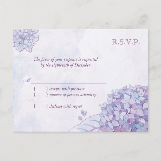 Invitation Carte Postale Hydrangea Blooms Mariage RSVP (Devant)