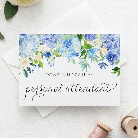 Invitation Carte Postale Hydrangeas Bleus, Serez-vous Mon Accompagnateur Pe