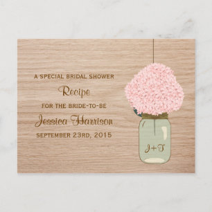 Invitation Carte Postale Hydrangée rose et Fête des mariées de pot Mason