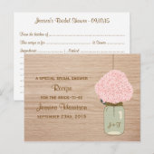 Invitation Carte Postale Hydrangée rose et Fête des mariées de pot Mason (Devant / Derrière)