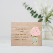 Invitation Carte Postale Hydrangée rose et Fête des mariées de pot Mason (Debout devant)