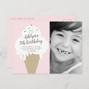 Invitation Carte Postale Ice Cream Cone Photo Party Anniversaire de enfant