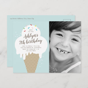 Invitation Carte Postale Ice Cream Cone Photo Party Anniversaire de enfant