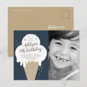 Invitation Carte Postale Ice Cream Cone Photo Party Anniversaire de enfant