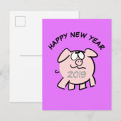 Invitation Carte Postale Illustration de dessin animé drôle de cochon année (Devant / Derrière)