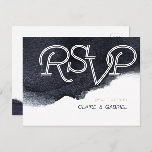 Invitation Carte Postale Indigo aquarelle moderne mariage simple RSVP (Devant / Derrière)