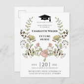 Invitation Carte Postale Infirmière diplômée 2022 Floral Laurel (Devant / Derrière)