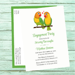 Invitation Carte Postale Inséparables Green Yellow Lovebird Engagement Part