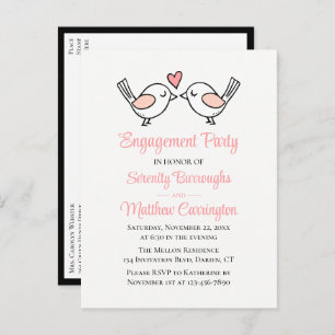 Invitation Carte Postale Inséparables Pink Black Lovebirds
