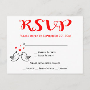 Invitation Carte Postale Inséparables rouges RSVP Mariage Fête Oiseaux noir