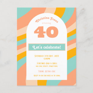 Invitation Carte Postale Invitation, 40e anniversaire de fête pastel rétro