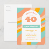 Invitation Carte Postale Invitation, 40e anniversaire de fête pastel rétro  (Devant / Derrière)