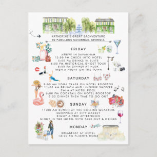 Invitation Carte Postale Itinéraire du week-end de bachelorette Savannah,