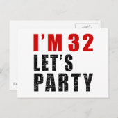Invitation Carte Postale J'ai 32 ans Faisons la fête (Devant / Derrière)