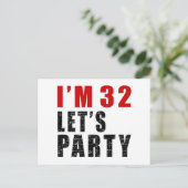 Invitation Carte Postale J'ai 32 ans Faisons la fête (Debout devant)