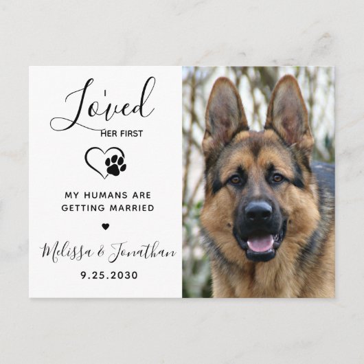 Invitation Carte Postale J'Aimais Son Premier Code QR moderne Mariage chien (Devant)