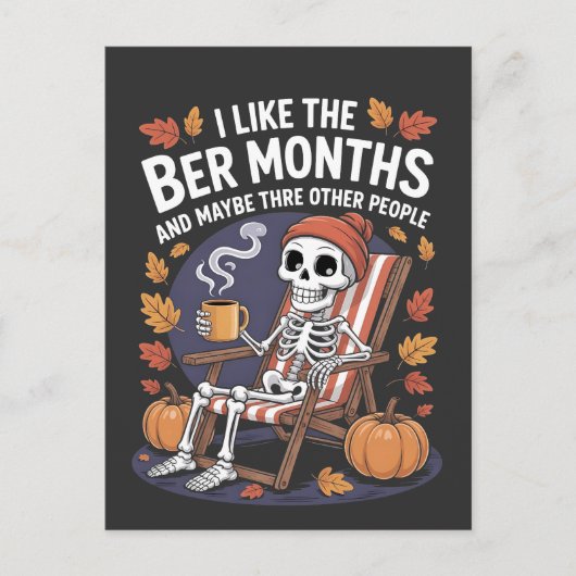 Invitation Carte Postale J'aime les mois Ber Drôle de squelette Spooky Noël (Devant)