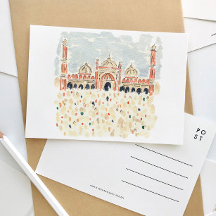 Invitation Carte Postale Jama Masjid Delhi Inde Musulmane Aquarelle Voyage