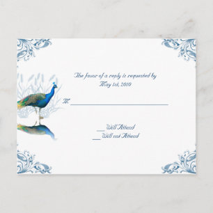 Invitation Carte Postale Jardin du Paon en bleu et blanc