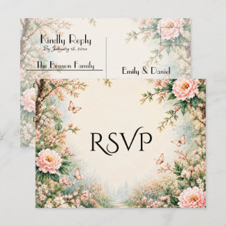 Invitation Carte Postale Jardin Enchanté Fleur Sauvage Papillon Mariage RSV