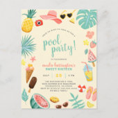 Invitation Carte Postale Jaune | Watermelon Pineappon Tropical Pool Party (Devant)