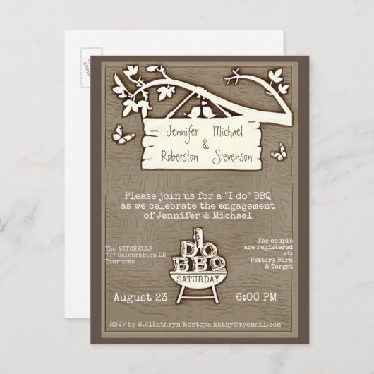 Invitation Carte Postale Je le fais | BBQ | Ancien fiançailles (Devant / Derrière)