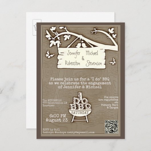 Invitation Carte Postale Je le fais | BBQ | Code QR à l'ancienne Fiançaille (Devant / Derrière)