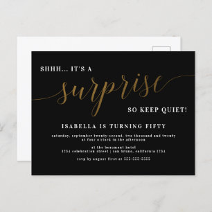 Invitation Carte Postale Jeu d'Anniversaire Noir & Or moderne