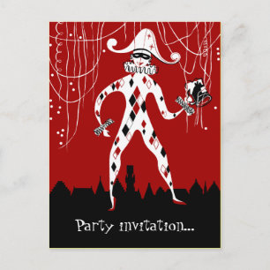 Invitation Carte Postale Jeu de confettis de l'arlequin vintage rétro