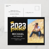 Invitation Carte Postale Jeu de graduation photo Black Gold moderne (Devant / Derrière)
