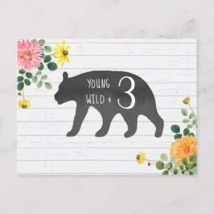 Invitation Carte Postale Jeune sauvage et trois ours Fleur sauvage Annivers