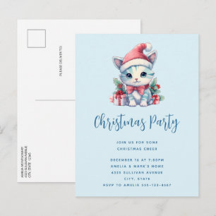 Invitation Carte Postale Joli chaton en chapeau de Père Noël à la fête de N
