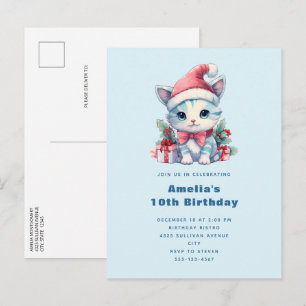 Invitation Carte Postale Joli chaton en chapeau de Père Noël pour Noël et a