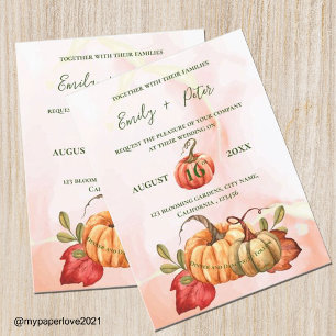Invitation Carte Postale Joli Citrouille automne Feuilles Monogram Mariage