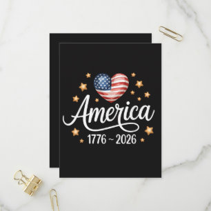 Invitation Carte Postale Joli cœur de drapeau 1776-2026 4 juillet 250e