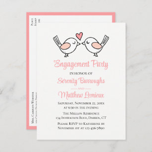 Invitation Carte Postale Joli Inséparables Pink Lovebirds
