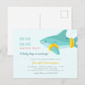 Invitation Carte Postale Joli requin avec bandes de bras Baby shower d'été (Devant / Derrière)