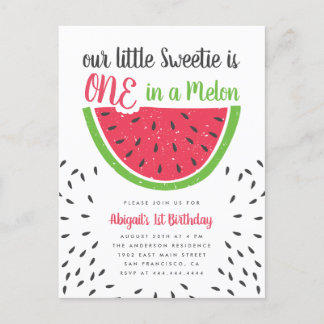 Invitation Carte Postale Joli Un Dans Un Melon Pastèque Enfants 1er Anniver