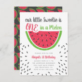 Invitation Carte Postale Joli Un Dans Un Melon Pastèque Enfants 1er Anniver (Devant / Derrière)