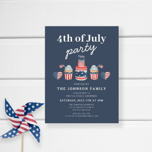 Invitation Carte Postale Jolie fête du 4 juillet rouge, blanc et bleu