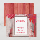 Invitation Carte Postale Jolie Fleurs rouges Serez-vous ma servante d'honne (Devant / Derrière)