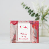Invitation Carte Postale Jolie Fleurs rouges Serez-vous ma servante d'honne (Debout devant)