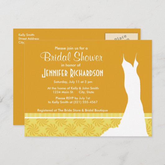 Invitation Carte Postale Jolie perruque orange jaune (Devant / Derrière)