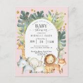 Invitation Carte Postale Jolie petite fille safari jungle animaux douche mo (Devant)
