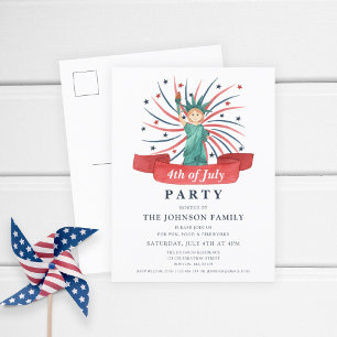Invitation Carte Postale Jolie statue patriotique de la liberté fête du 4 j