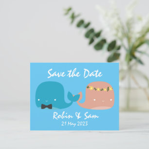 Invitation Carte Postale Jolies baleines de dessin animé sauvent la date