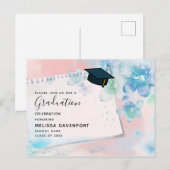 Invitation Carte Postale Jolies fleurs bleues sur Arrière - plan rose (Devant / Derrière)