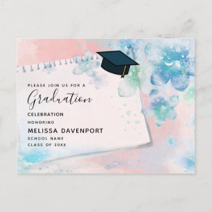 Invitation Carte Postale Jolies fleurs bleues sur Arrière - plan rose