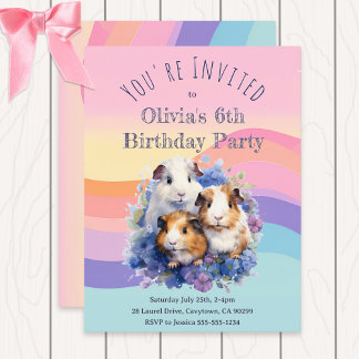 Invitation Carte Postale Jolis cochons d'Inde aquarelle Fête d'anniversaire