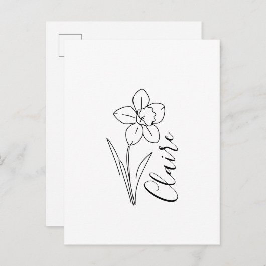 Invitation Carte Postale Jonquille de naissance de mars personnalisée avec (Devant / Derrière)